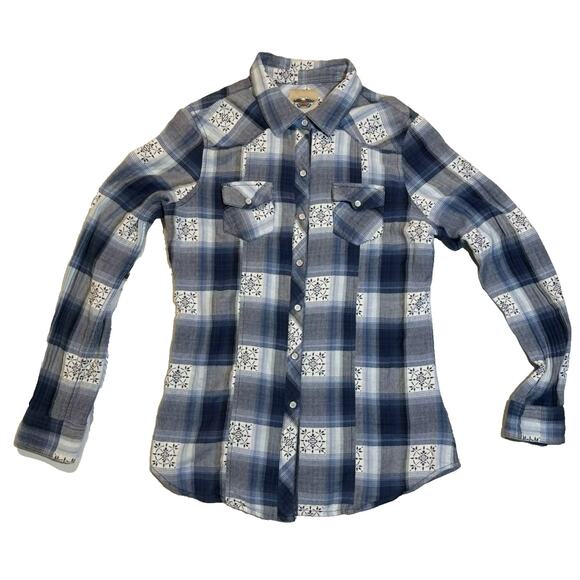 Harley Davidson Women's Long Sleeve Button Down Pearl Snap Embordere Size Medium - Picture 1 of 7